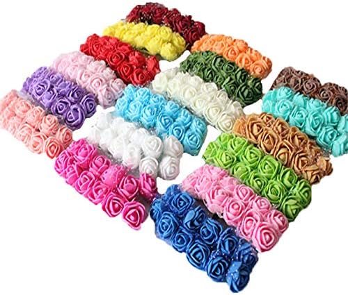 Foam Rose Fake Flowers for Crafts 144 pcs 2 cm Mini Wreaths Artificial Flower Bouquet Multicolor Rose Flower Wedding Scrapbooking Decoration Rose Fake Flower(Tan)