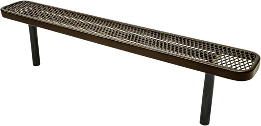 Heavy-Duty Outdoor Bench Thermoplastic Coated, Expanded Metal, Commercial-Grade Seating, Made in America (Inground Without Back, 6 Ft, Textured Gold Vein)