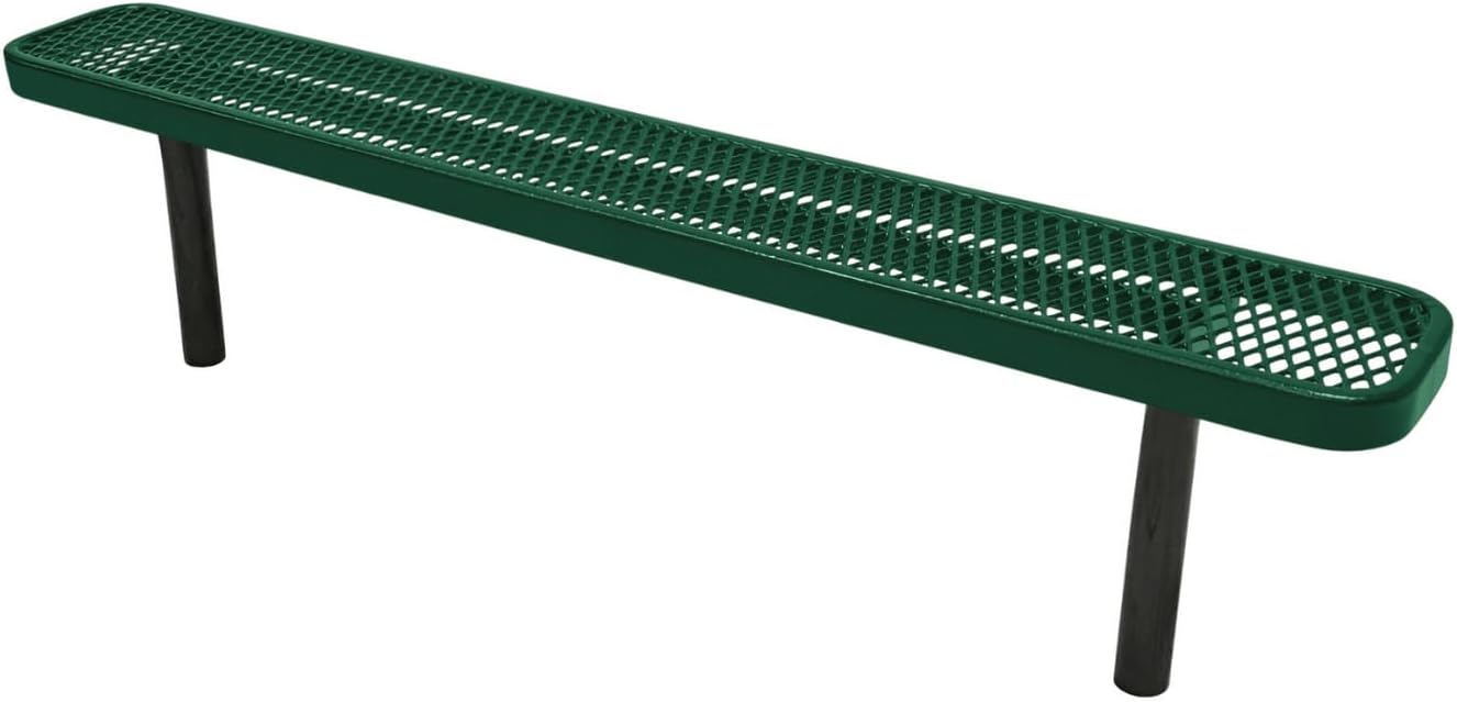 Coated Outdoor Furniture Heavy-Duty Outdoor Bench Thermoplastic Coated, Expanded Metal, Commercial-Grade Seating, Made in America (Inground Without Back, 6 Ft, Textured Green)