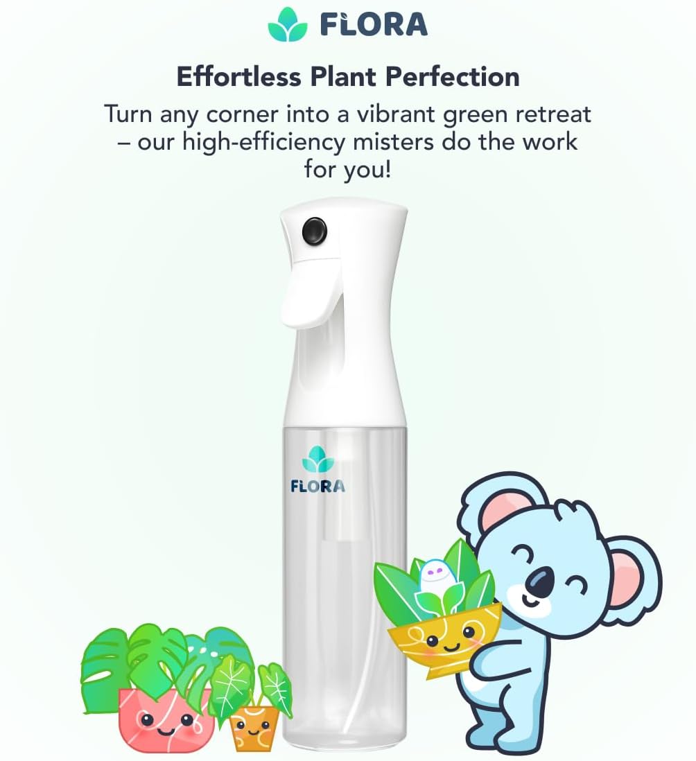 Flora Premium Plant Mister Spray Bottle for Gentle & Fine Mist for Precision Hydration, Dispersed Humidity & Moisture, Comes w App for Smart Plant Care, Plant ID and Diagnosis Tool (1 pack)