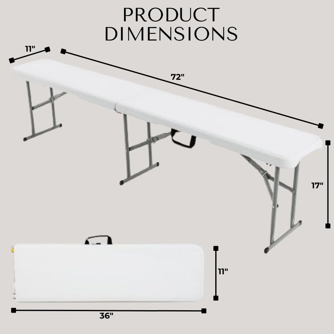 Plastic Folding Bench - Portable Bench Used for Indoor, Outdoor, Picnic, Party, Camping, Dining Seat, Garden Soccer Multipurpose Entertaining Activities, White (2, White, 6 Feet)