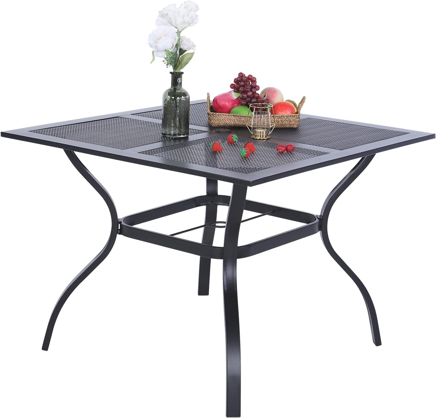 PHI VILLA 37 Inch Outdoor Dining Table Metal Steel Mesh Patio Dining Table Umbrella Table with 1.57" Umbrella Hole (Mesh)