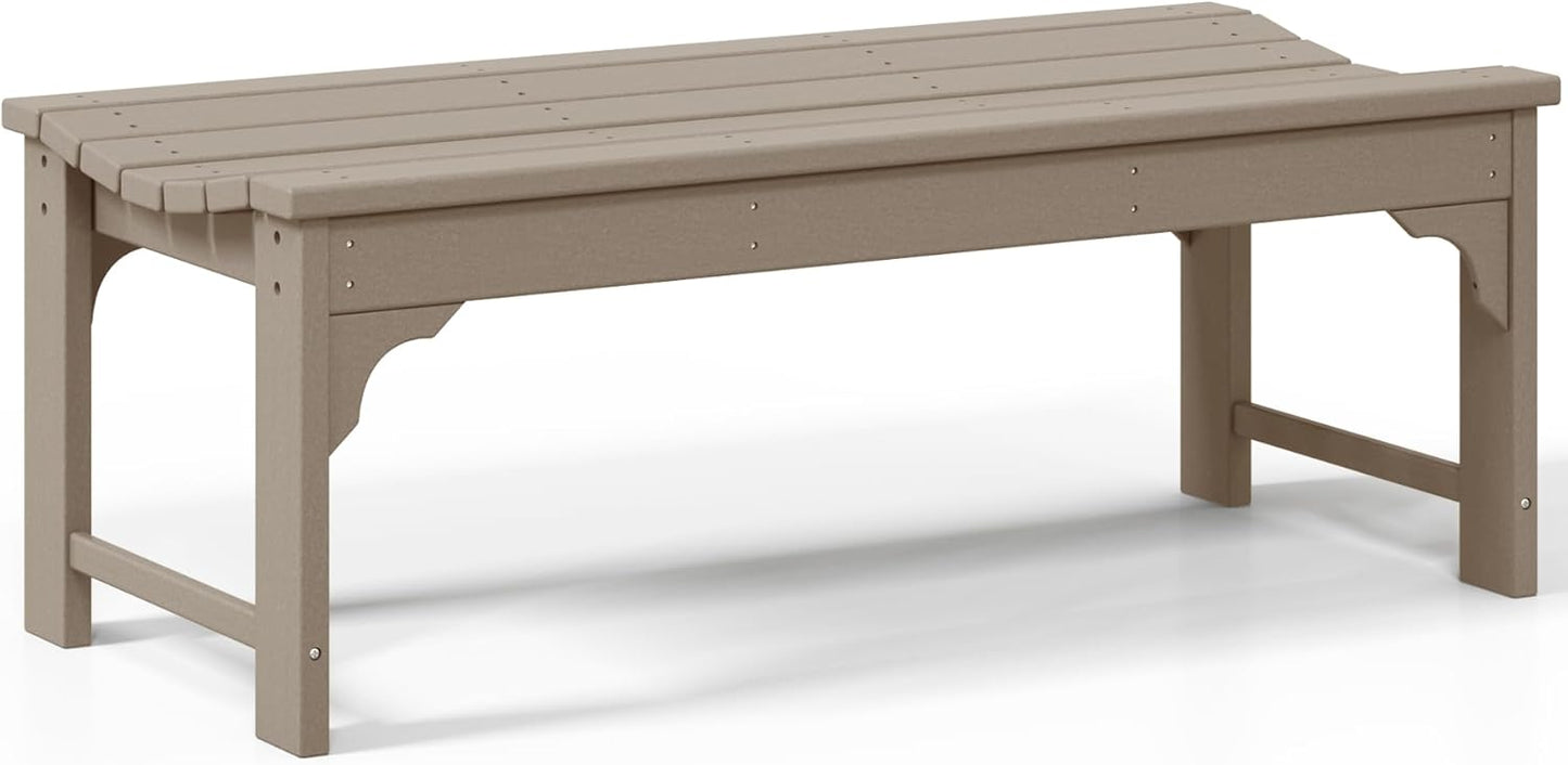 Outdoor Benches Weatherproof, All Weather Resistant Park Bench Poly Lumber Backless Garden Bench Seat for Entryway Front Porch, Weathered Wood