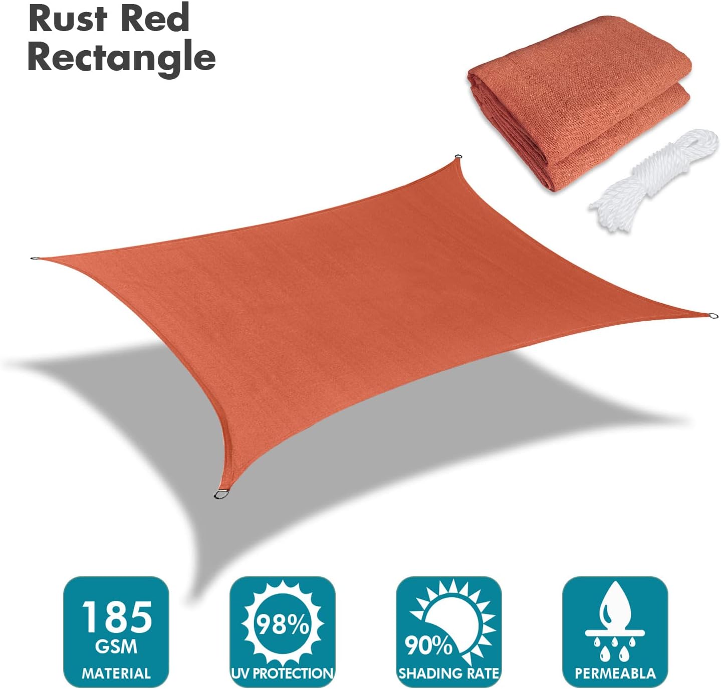 KANAGAWA 6'X6' Rust Red Custom Size Sun Shade Sail Square UV Block Canopy Cover for Patio Backyard Lawn Garden Outdoor (Customized Available)