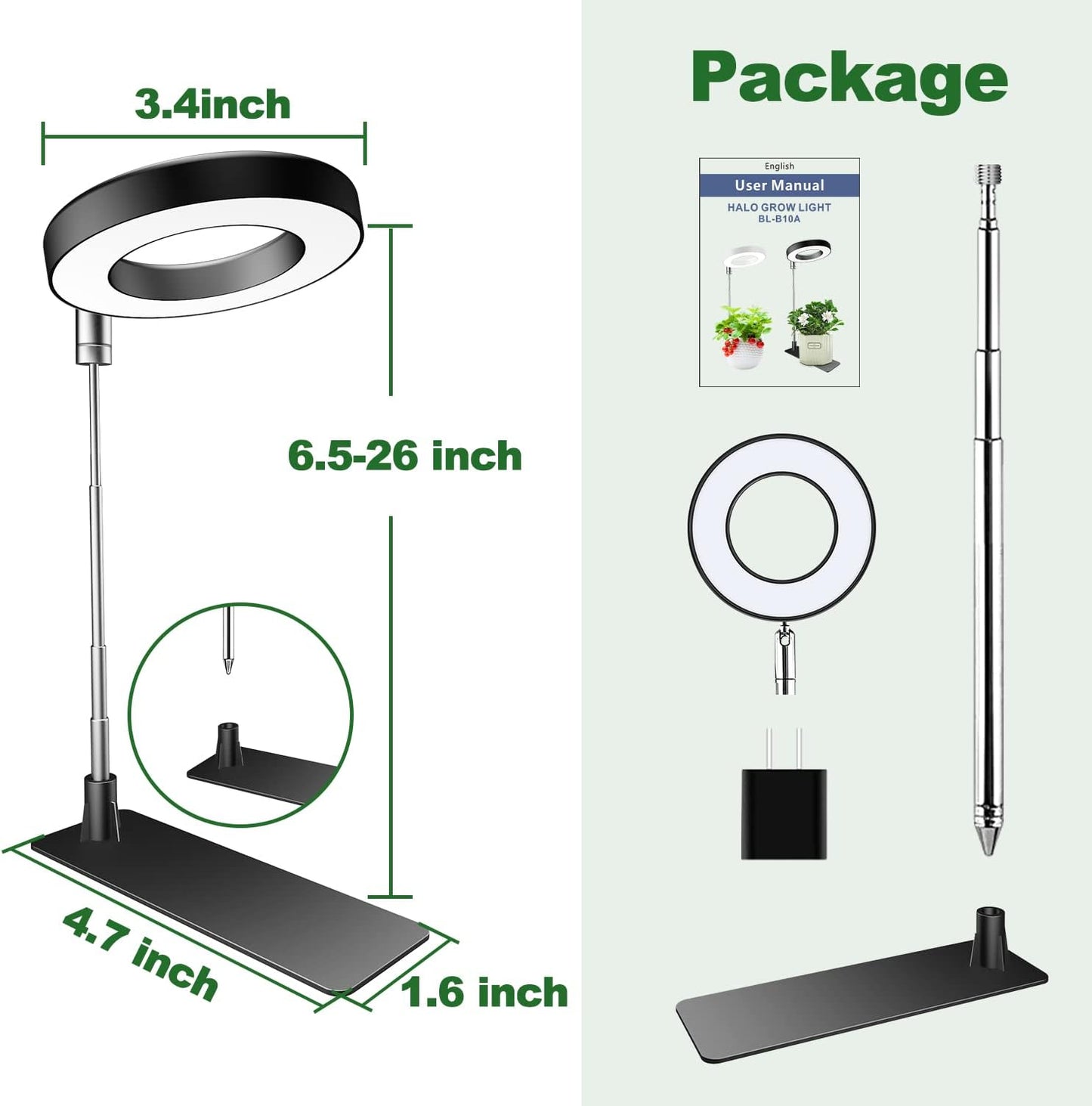 Plant Grow Light, 48LEDs Full Spectrum Grow Lights for Indoor Plants, Height Adjustable Grow Lamp with Base, 3 Optional Spectrums, 3/9/12Hrs, 10 Brightness, Ideal for Small Plants, 1 Pack