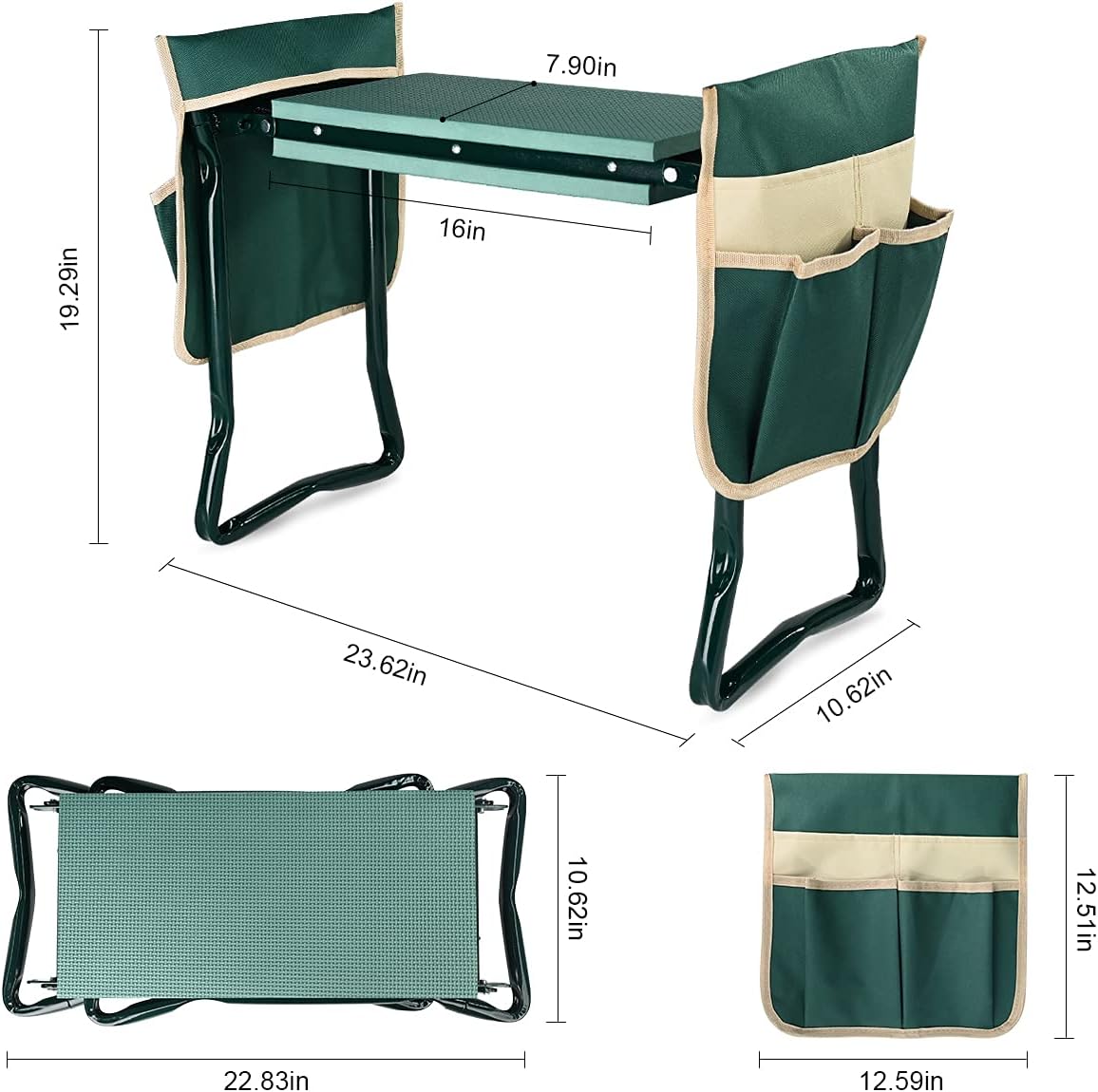 KVR Upgraded Garden Kneeler and Seat with Thicken & Widen Soft Kneeling Pad,Heavy Duty Foldable Gardener Stool with 2 Tool Pouches,Gardening Gifts for Women Mom Men Seniors¡­…