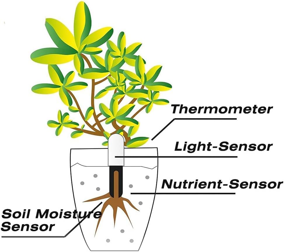 Soil Moisture Meter 4 in 1,Plant Water Monitor,Automatically detect Moisture/Temperature/Light/Fertility,Can Connect to Mobile Phone via Bluetooth,Hygrometer Sensor for Indoor Plants (3pc)