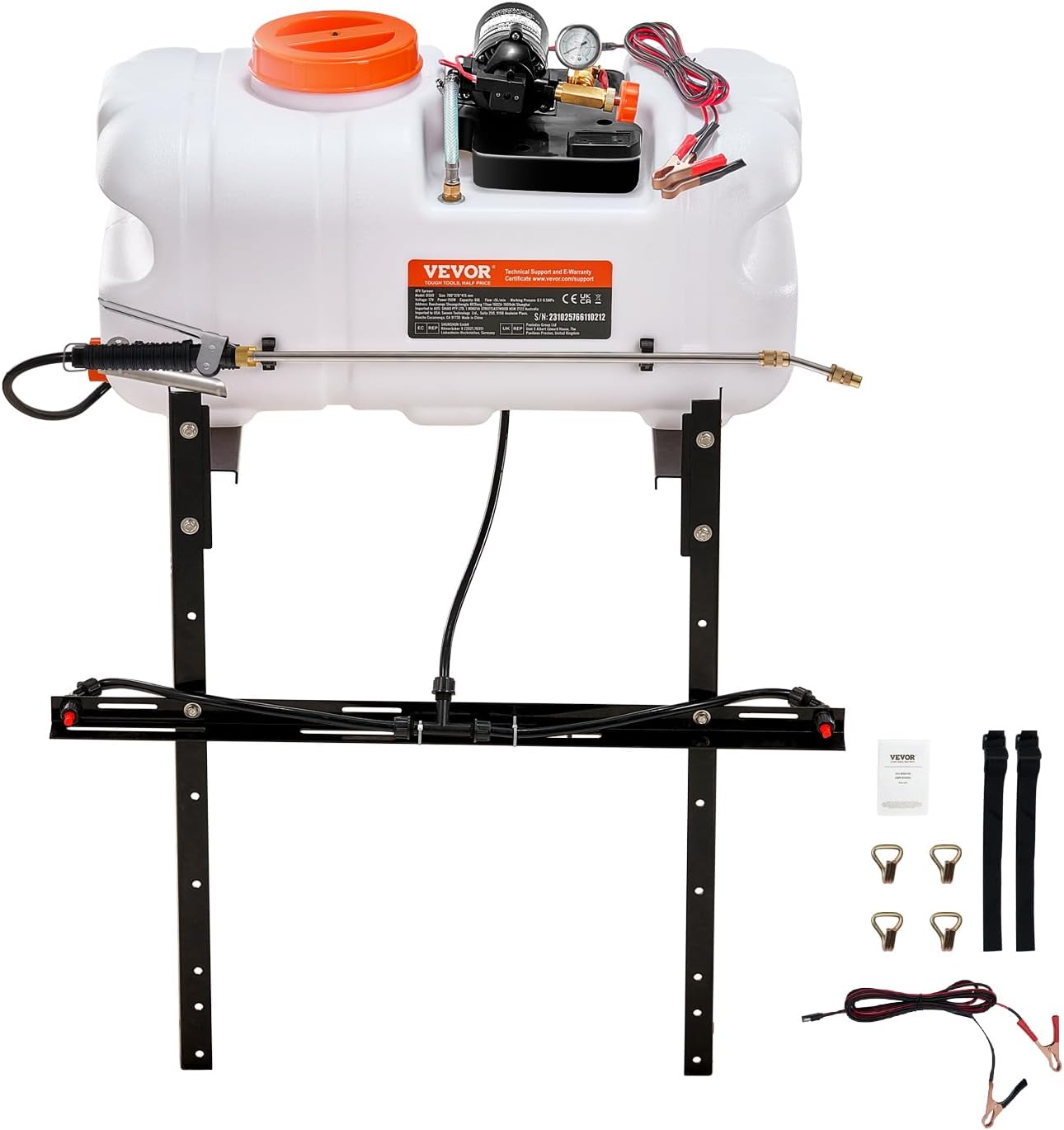 VEVOR ATV Spot Sprayer, 15.9 Gal/60L ATV/UTV Broadcast Sprayer with A Nozzle Boom, 12 V Pump Sprayers with Water Tank, 1.9 GPM Flow Rate, Adjustable 0-72 PSI, 20FT Hose, Weed Sprayers for Garden, Farm