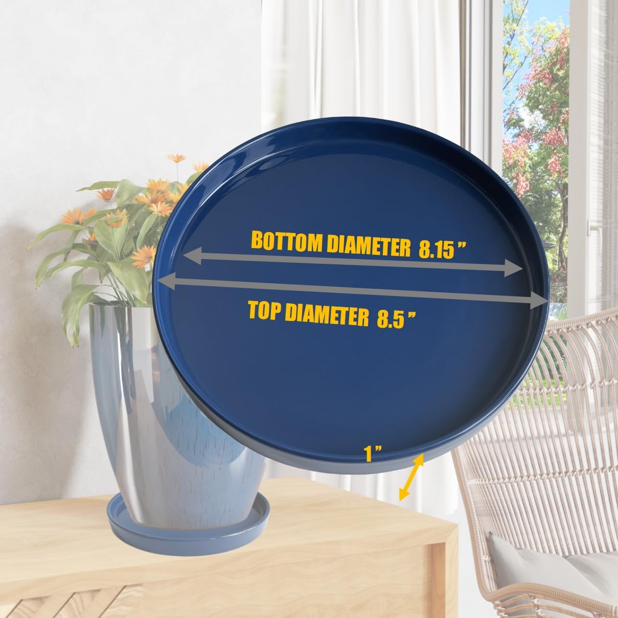 Ceramic Plant Saucer Plant Pot Tray 8 inch Blue, Planter Water Drip Trays for Plant Saucers Indoors, Thick Durable Sturdy Flower Pot Saucers for Glazing Pots Base, More Sizes 4-12 inch