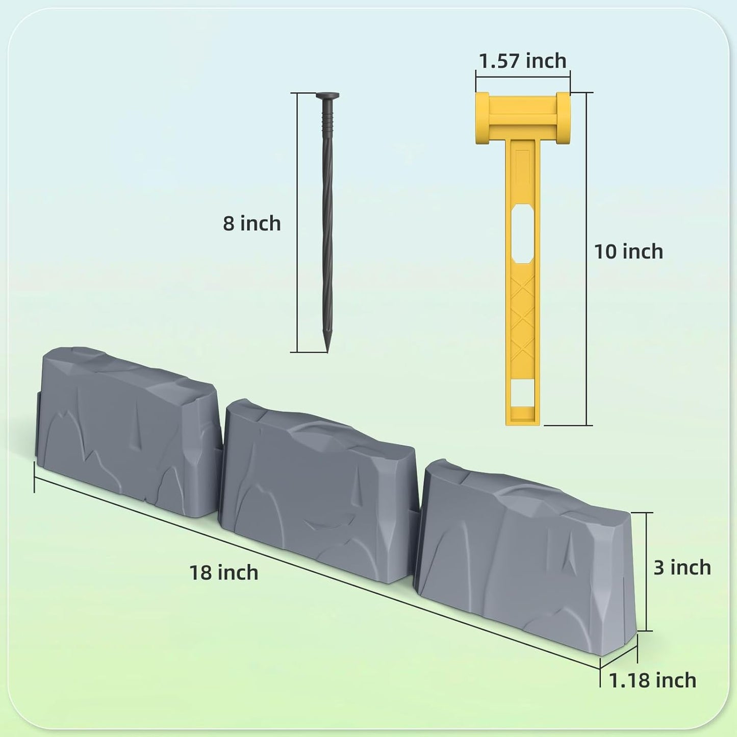 8Pcs Landscape Edging with 24 Pieces 8-Inch Spikes | for Flower Beds, Tree Rings, Pathways | Garden Edging Border Stone 12" Long, 3-Inch Tall,Faux Stone Edging for Landscaping (12FT)