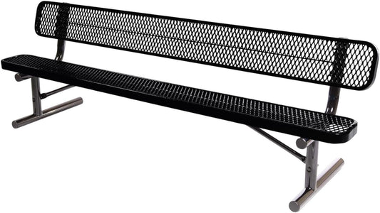 Coated Outdoor Furniture Heavy-Duty Portable Outdoor Bench Thermoplastic Coated, Expanded Metal, Commercial-Grade Seating, Made in America (Portable with Back, 8 Ft, Black)