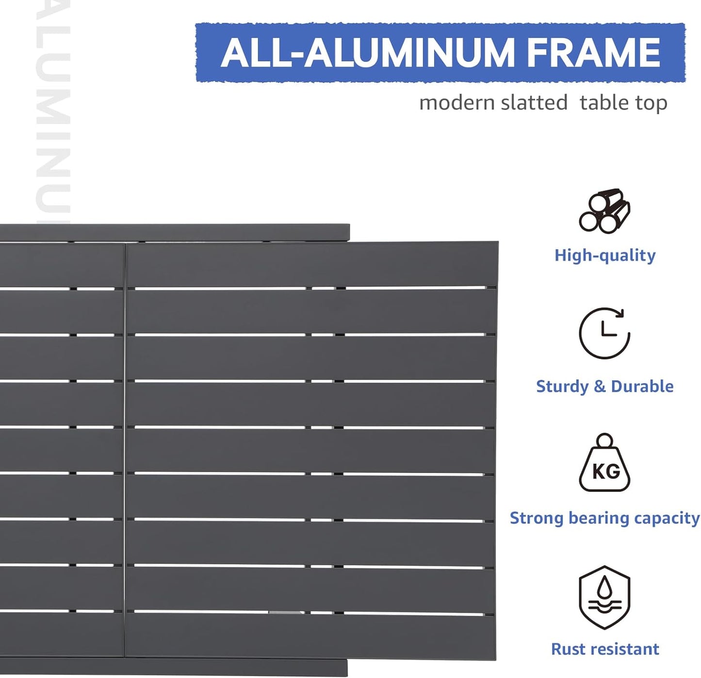 Soleil Jardin Aluminum Patio Extendable Dining Table, 59" - 83", Adjustable Indoor Outdoor Furniture Rectangle Table for 6-8 Person Porch Deck Garden, Dark-Grey