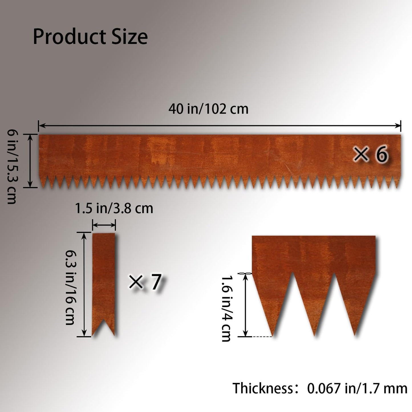 Corten Steel Landscape Edging, 40" L x 6" H, 15 GA Thickness, 6 Pack + 7 Stakes, Enhance Garden, Yard, Park, Lawn, Plants & Vegetables w/Long-Lasting Rust-Finish Cor-Ten Edging