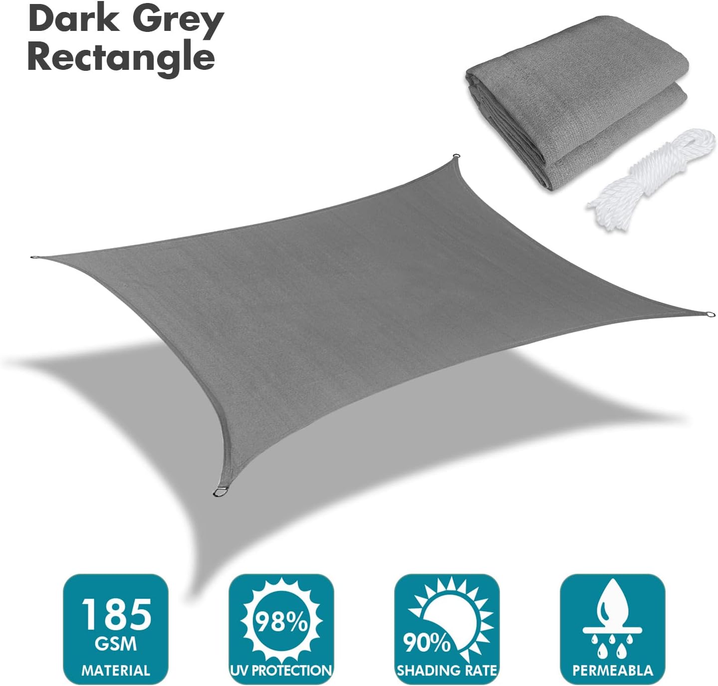 KANAGAWA 22'X24' Dark Gray Custom Size Sun Shade Sail Rectangle UV Block Canopy Cover for Patio Backyard Lawn Garden Outdoor (Customized Available)