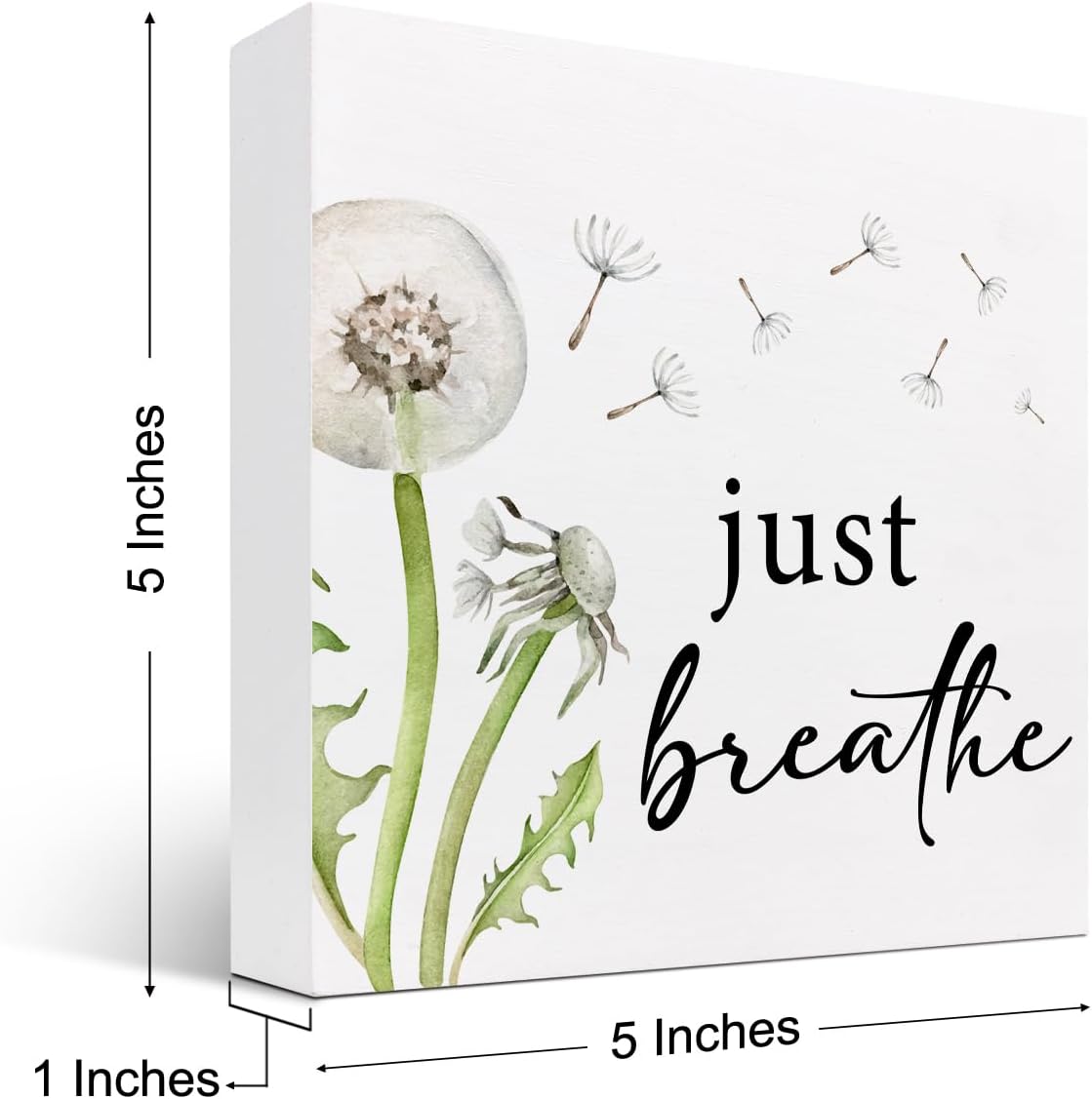 Z-Crange Just Breathe Dandelion Wood Block Sign, Rustic Wooden Plaque for Home, Bedroom, Meditation Space, Office, Shelf, Table Decor