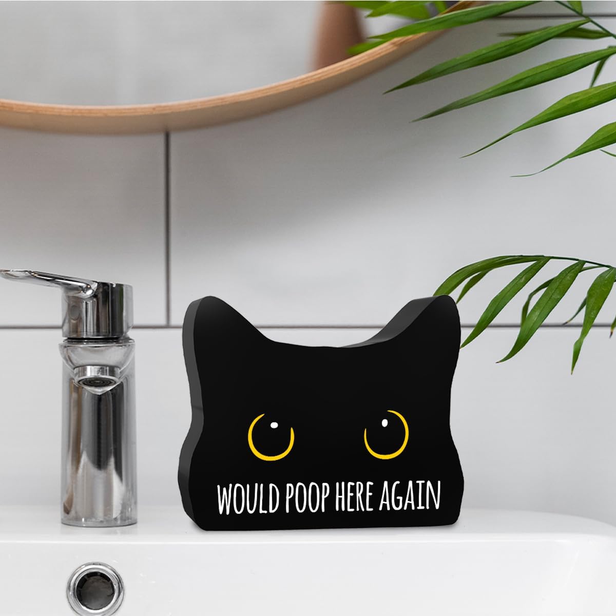 Would Poop Here Again Funny Bathroom Acrylic Decor Sign Black Cat Decor Cat Decor for Home Bathroom Cat Lover Gifts For Women Men