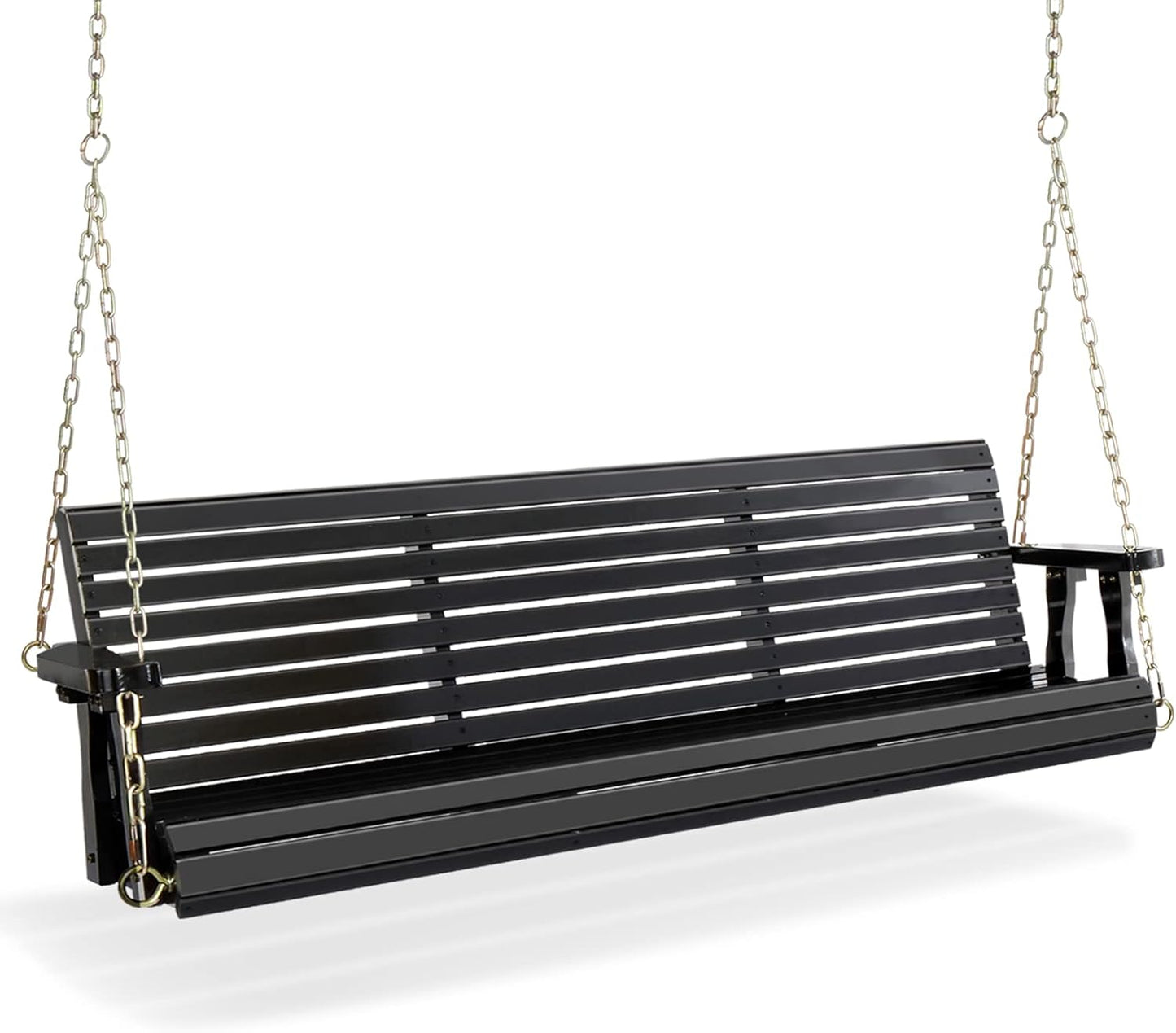 VINGLI Upgraded Patio Wooden Porch Swing for Courtyard & Garden, Heavy Duty 880 LBS Swing Chair Bench with Hanging Chains for Outdoors (Black, 5 FT)
