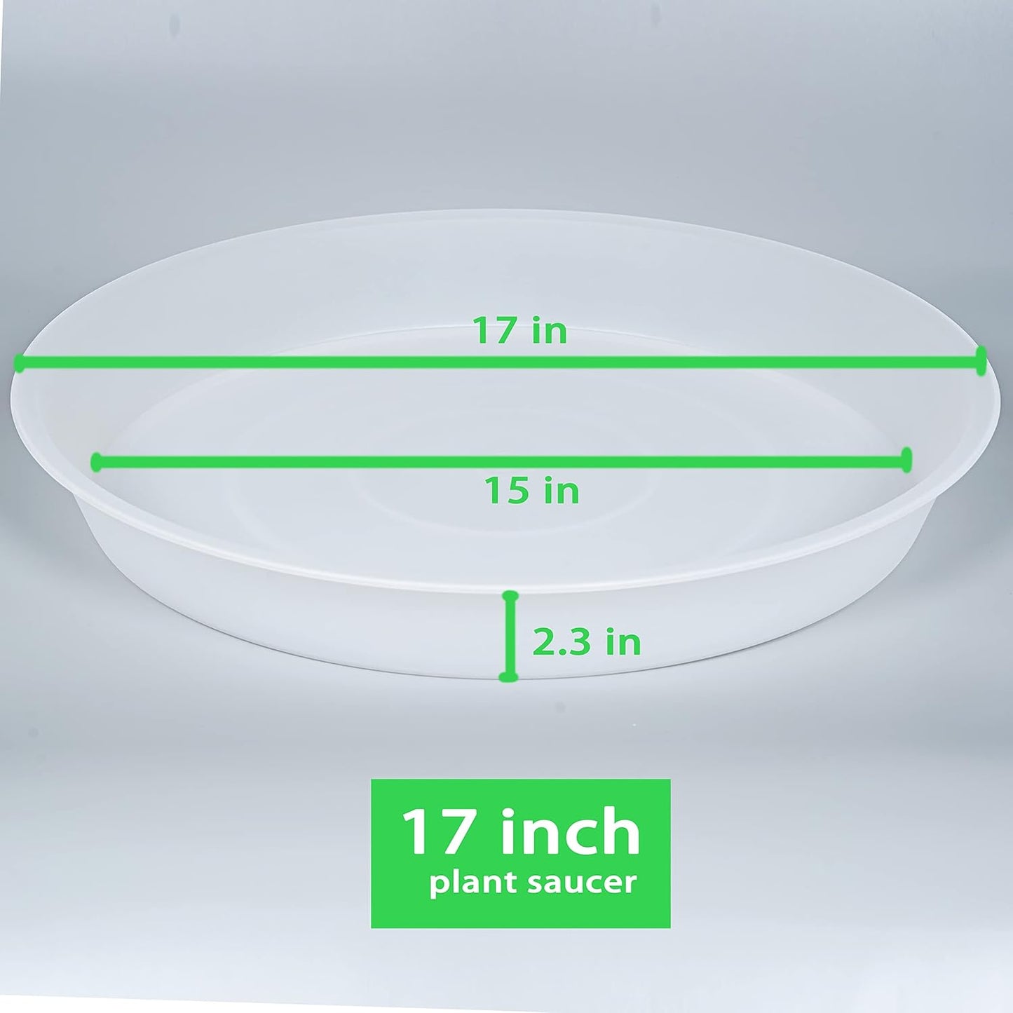 2 Pack of 17 inch Plant Saucer, 2.3" Depth Tray, Large Deep Garden Plastic Flower Planter Plant Trays for Indoors Outdoor Bath Bath (17", Clear)