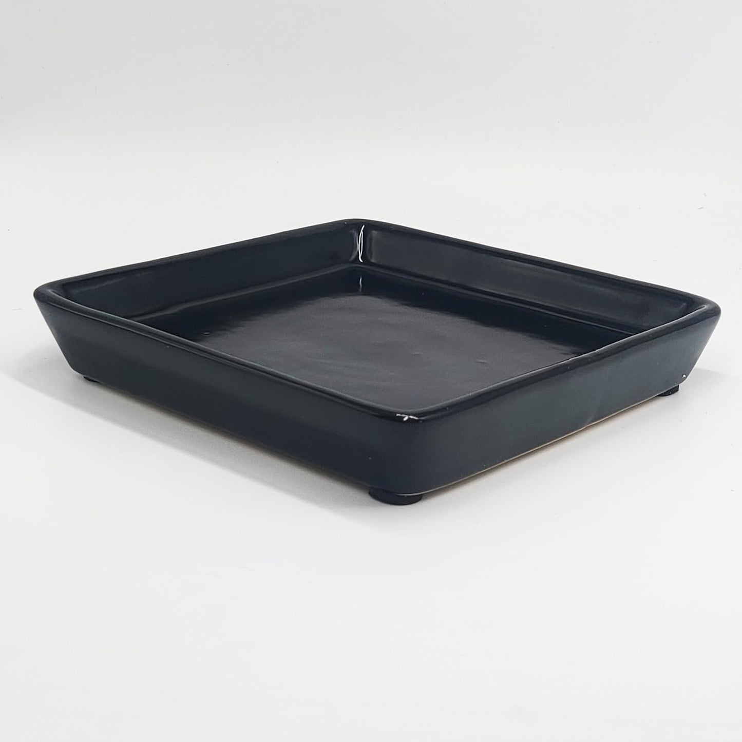 Square Plant Saucer 4 Inch 2 Pack，Plant Trays for Pots, Black Ceramic Plant Saucers for Indoors Outdoors, Plant Drip Tray 4 6 8 10 12 14 Inch