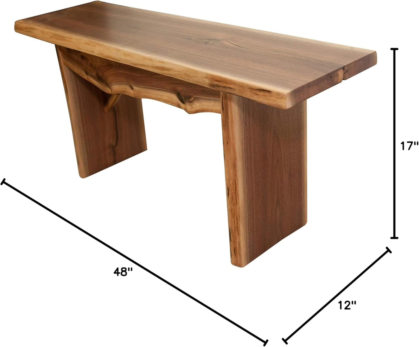 Rustic Red Door Co. Live Edge Wooden Bench - Solid Wood Dining Bench Furniture - Natural Edge Wooden Slab Bench (3' Long, Walnut Wood with Clear Coat)