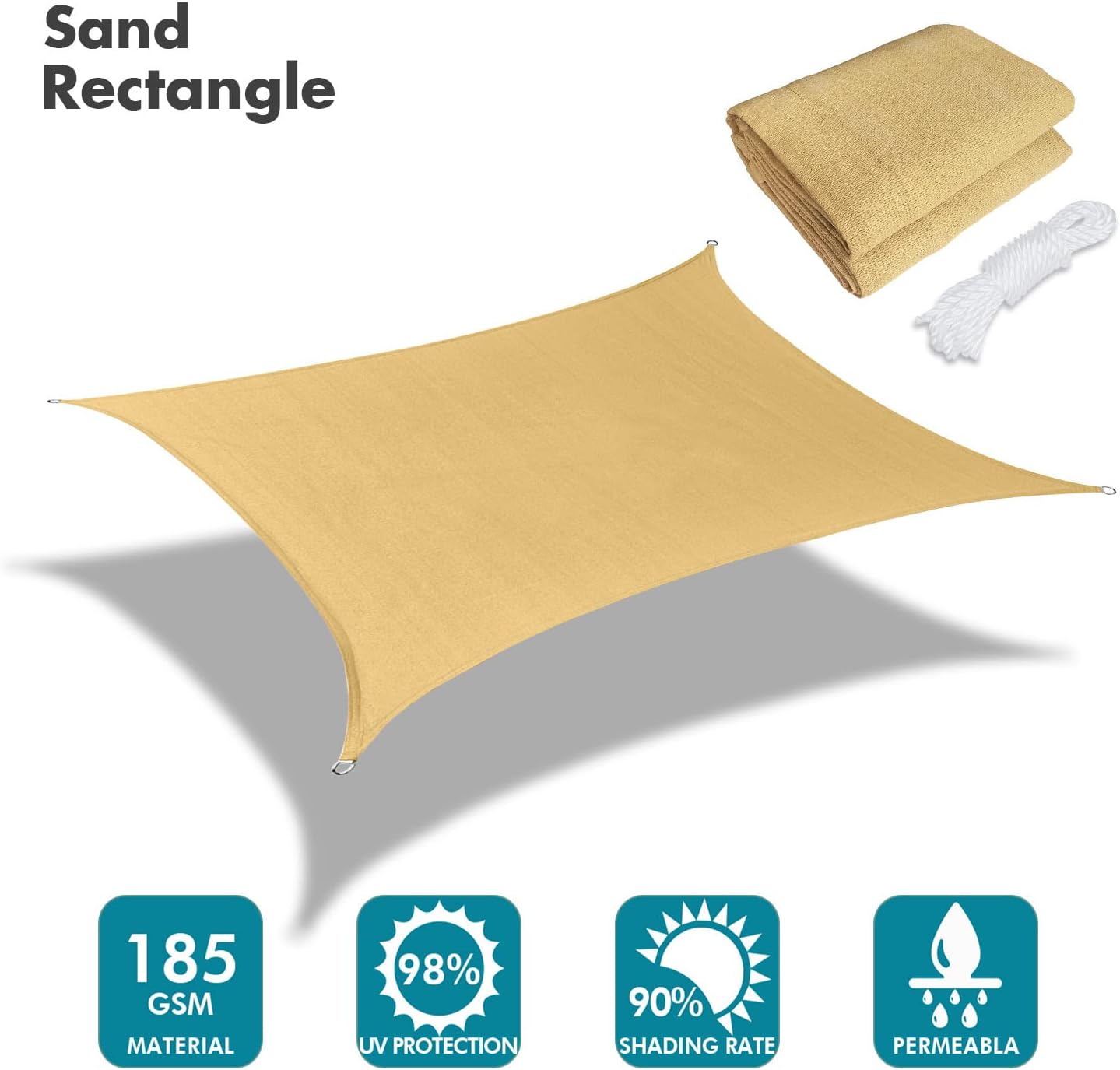 KANAGAWA 6'X24' Sand Custom Size Sun Shade Sail Rectangle UV Block Canopy Cover for Patio Backyard Lawn Garden Outdoor (Customized Available)