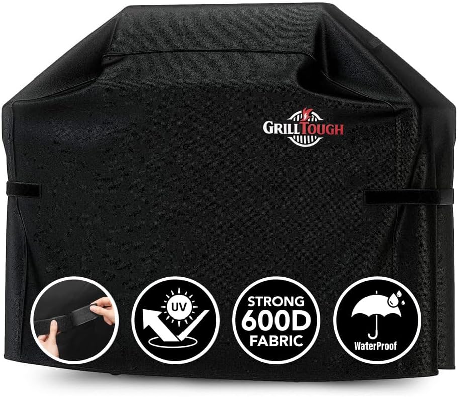 Heavy Duty BBQ Grill Cover for Outdoor Grill, 64 Inch – Waterproof, Weather Resistant, UV & Fade Resistant with Adjustable Straps – Gas Grill Cover for Weber, Genesis, Charbroil, etc. Black