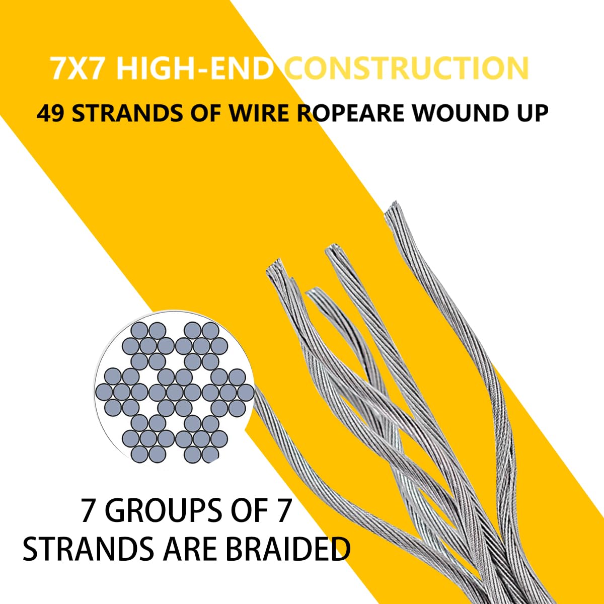 400FT 1/8" T316 Stainless Steel Cable with Cutter, 7x7 Strands Aircraft Wire Rope for Deck Railing, Stair Handrail, Porch Fence, High Strength for Indoor and Outdoor Use