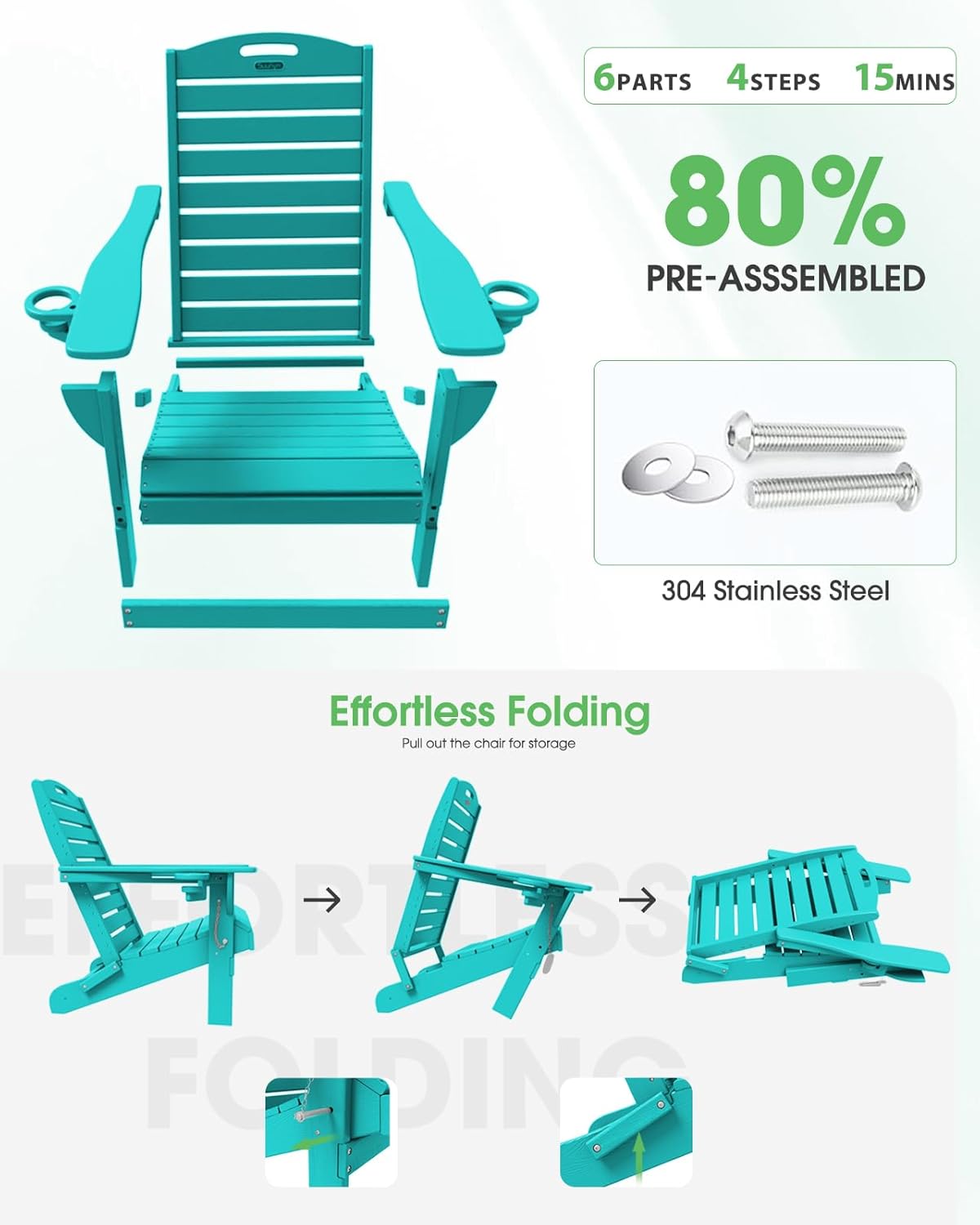 Adirondack Chairs Set of 2, Outdoor Fire Pit Chairs, HDPE All-Weather Adirondack Chairs with Cup Holder, Lawn Chair for Deck, Patio, Garden (Lakeblue)
