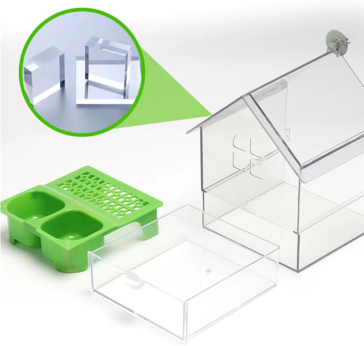 Ziveseller/Sowhathow Pull-Out External Parrot Feeder, Parrot Feeder Parakeet House Bird Bath Transparent Dish Water, Hanging Wild Bird Seed with Squirrel Proof Tray (White*2)