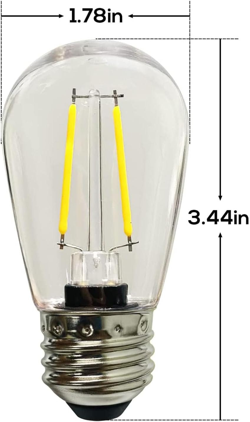 Banord 15 Pack Dimmable 2W S14 Replacement LED Bulbs, 2200K Waterproof Outdoor String Lights Vintage LED Filament Bulb, Shatterproof E26 Screw Base Edison LED Light Bulbs