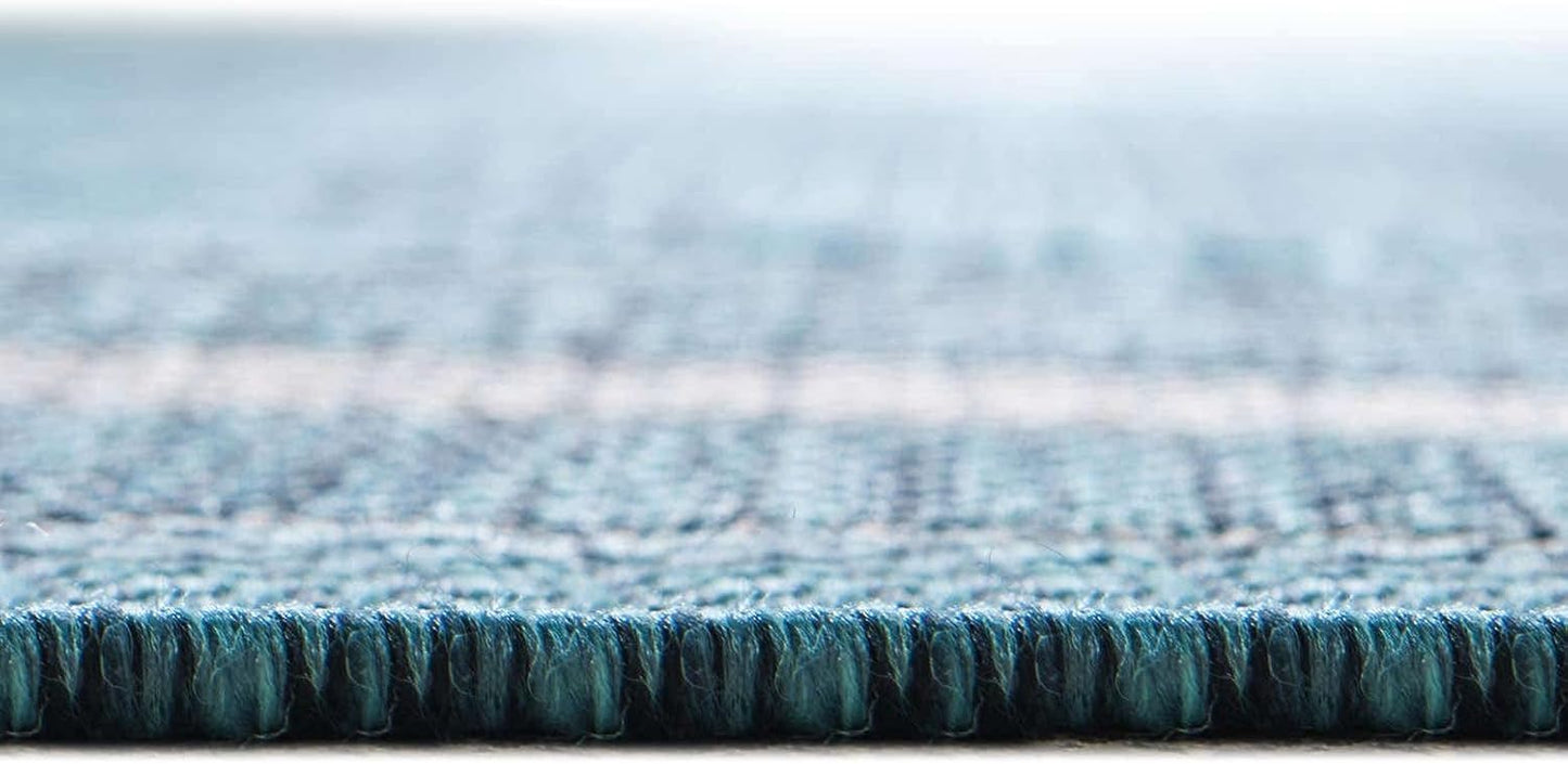 Unique Loom Outdoor Border Collection Area Rug - Soft Border (7' 10" x 10' Oval, Teal/ Ivory)