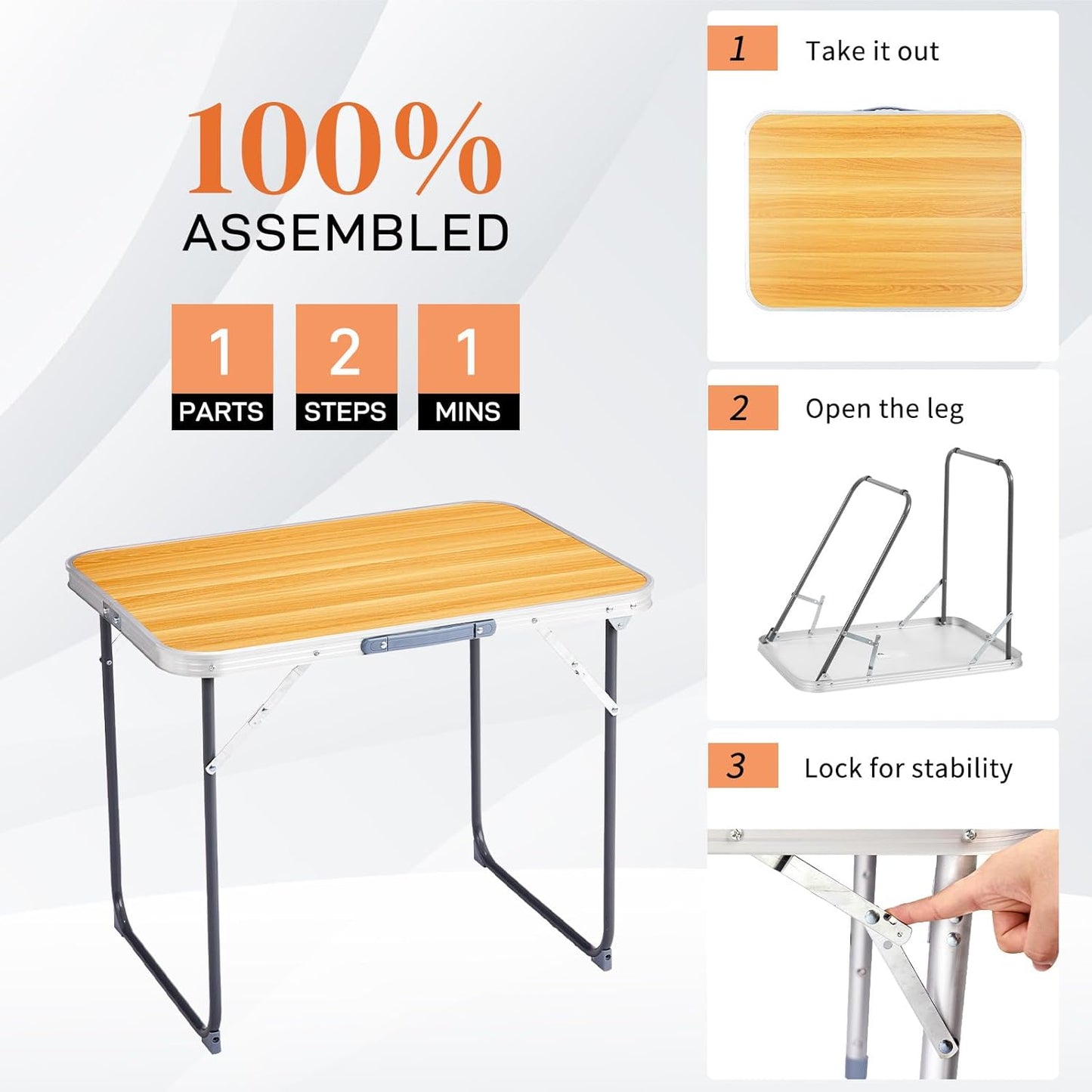 Outvita 2.3ft Portable Folding Camping Table, Outdoor Waterproof Picnic Table, Aluminum Lightweight Suitcase Foldable Table for Picnic BBQ Beach Dining