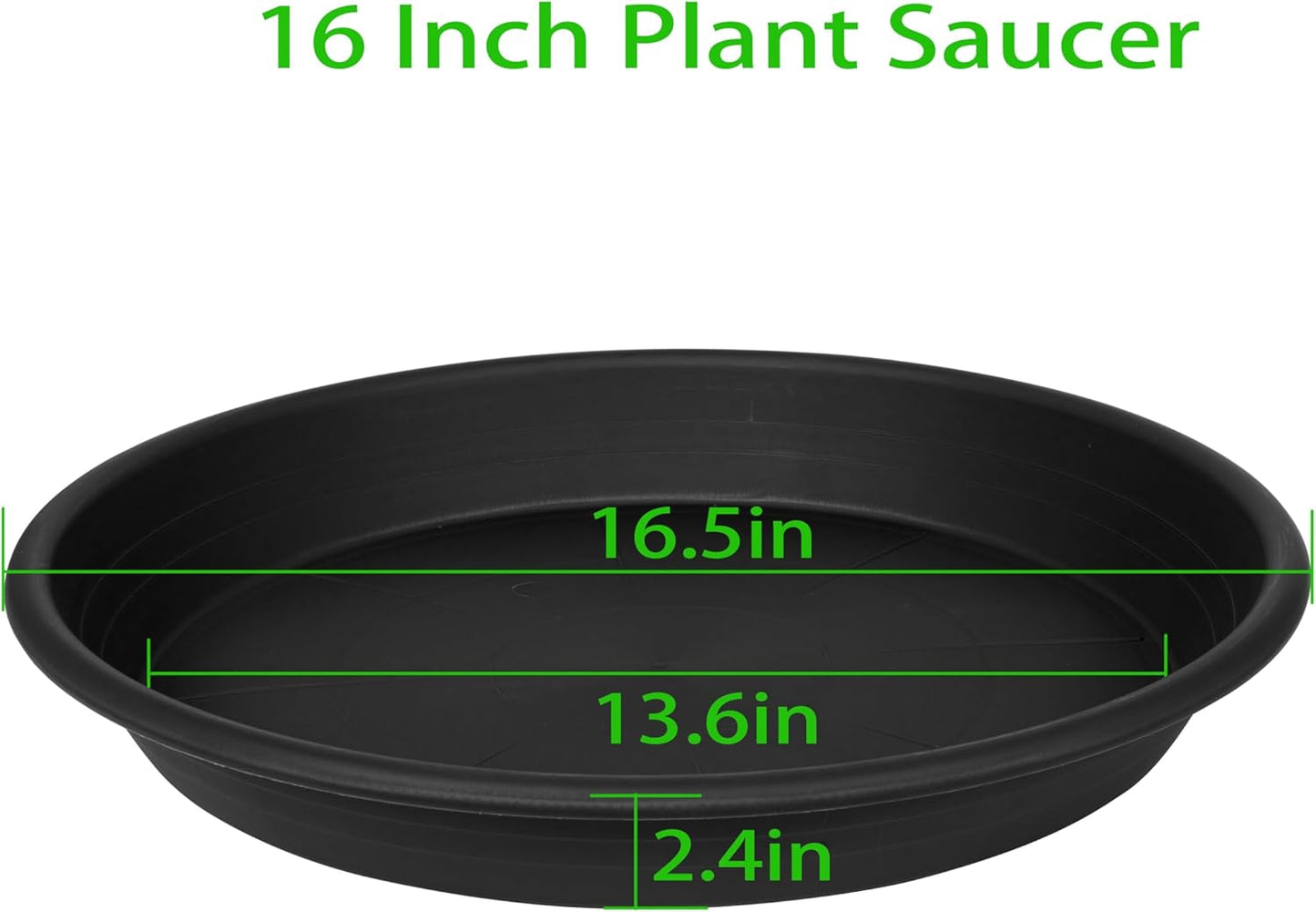 Large Plant Saucer 16 inch, 4 Pack Heavy Sturdy 17 inch Plastic Plant Tray for Planter, Flower Saucers for Indoors, Flower Pots Saucers, Plant Drainage Tray Round 14"/15"/16" (Black)