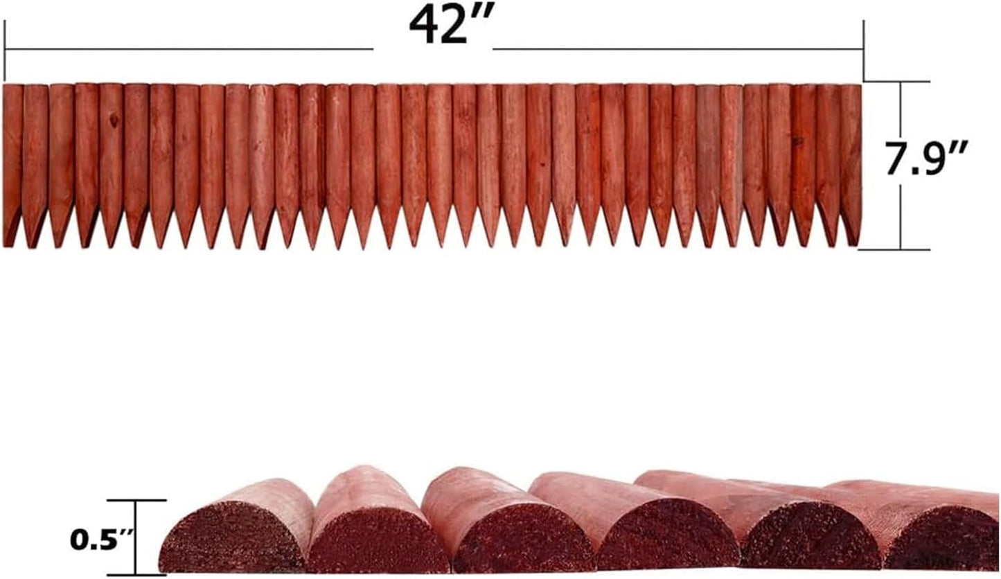 Worth Garden 3.5 Ft Wooden Short Fence Outdoor Landscape Edging Flexible Decorative Border - Tree Fence - Spring Garden & Yard Maintenance - 7.9'' H x 42'' L - (H:7.9'', Red) - K619A04