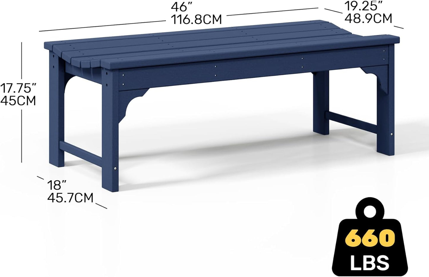 Outdoor Benches Weatherproof, All Weather Resistant Park Bench Poly Lumber Backless Garden Bench Seat for Entryway Front Porch, Navy Blue