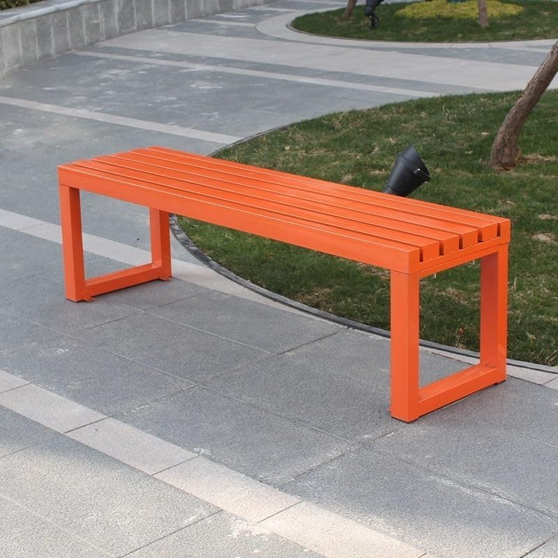 Weatherproof Metal Dining Bench, Outdoor Bench Backless Patio Bench 2-Person Farmhouse Bench Garden Bench for Kitchen, Living Room, Entryway(Orange,47in)