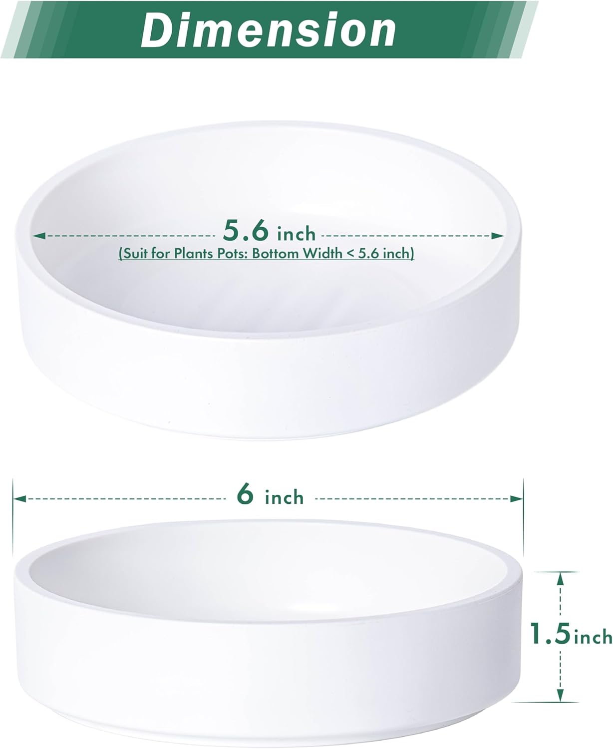 Phoenix Vine 6 Inch Plastic Plant Saucer Water Drip Tray, Heavy Sturdy Round Plant Drainage Tray for Indoors Outdoor, Matte White, 21-TY-6W-1
