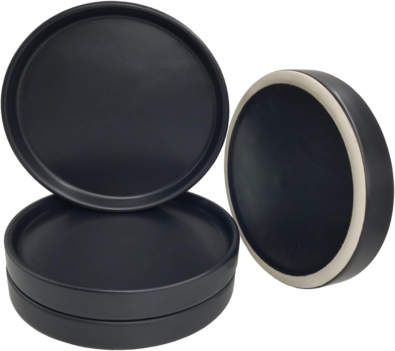 Plant Saucer Pot Tray Planter Saucers 4 in, 5 6 7 8 9 10 11 12 Inch Black 4 Pack for Indoors Outdoor, Durable Sturdy Ceramic Flower Drainage Tray for Glazed Pots Base ((4.5"/4.1"-Black)