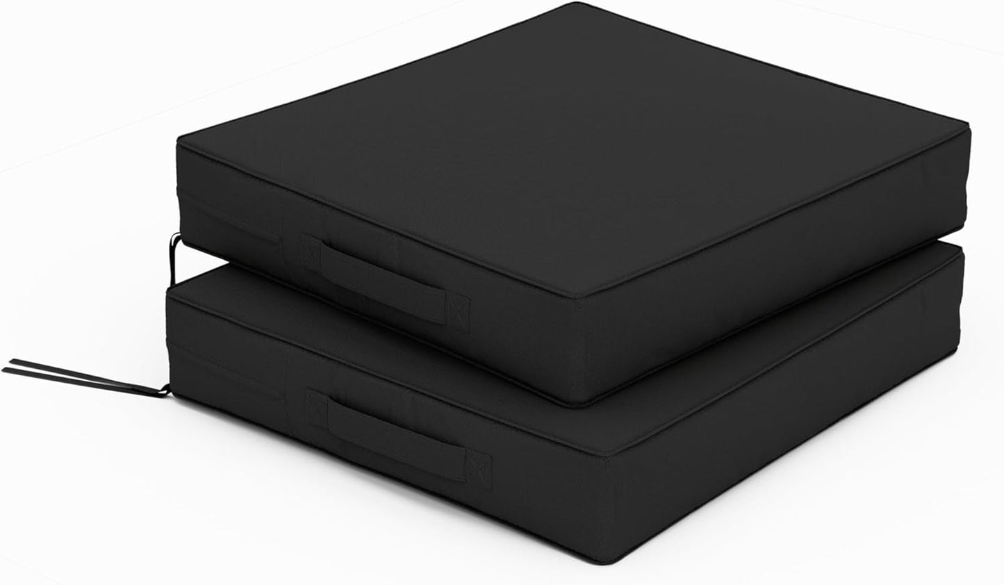 Patio Chair Cushions 17 X 16 X 3 Inch Waterproof Outdoor Seat Cushions for Patio Furniture, Outdoor Sofa Couch Pads with Ties & Handle, Set of 2, Black