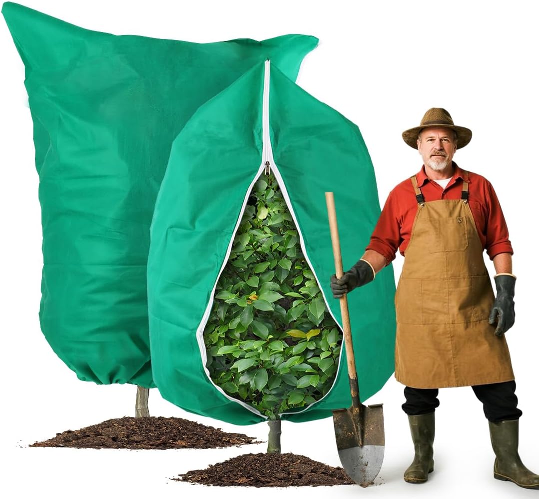 Plant Covers Freeze Protection 2-Pack, Frost Covers with Zipper Drawstring, Outdoor Winter Frost Cold Weather Shrubs Trees Jacket Covers (47.3" x 70.9",Green)