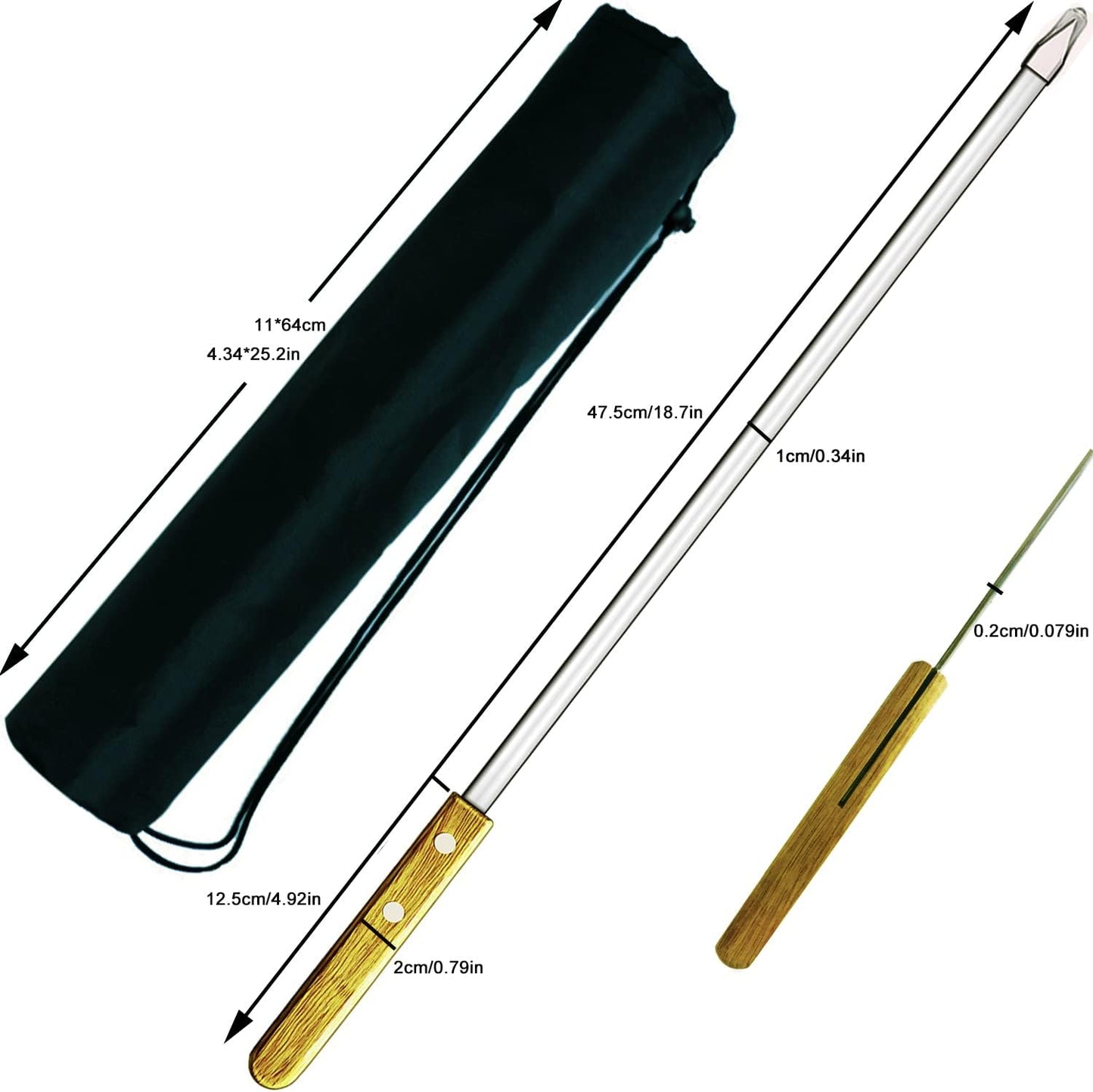 23.5 Inch Extra Long Large Kabob Skewers,12pcs Flat Wide Stainless Steel BBQ Skewer,Reusable Barbecue Stick for Grilling,Metal Heavy Duty Thick Kebab with Wooden Handle with Bag.