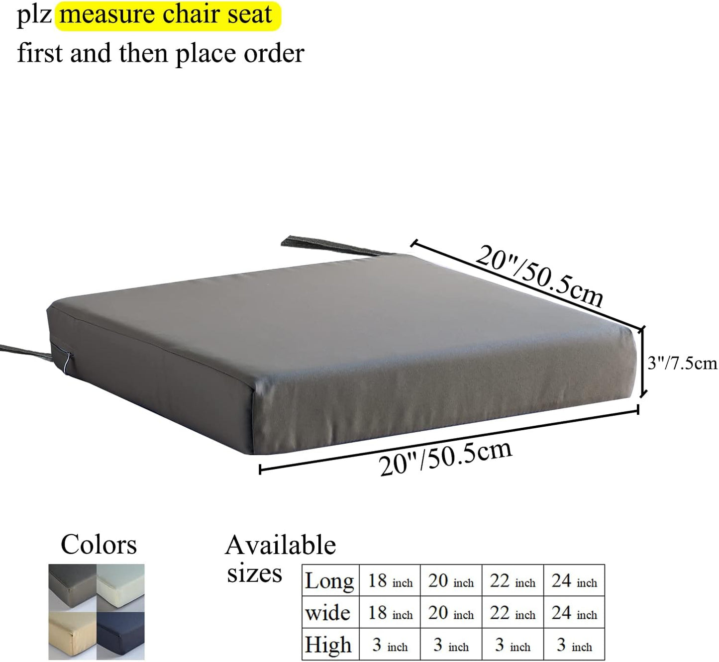 Patio Chair Cushions Set of 2 Non Slip Bottom Chair Pad with Ties Waterproof Square Outdoor Seat Cushion Replacement for Garden Swing Furniture 20x20 Inch, Gray