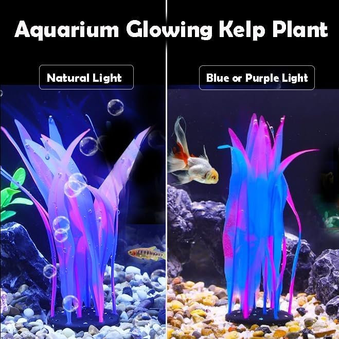 1Pcs Aquarium Decoration Plants Simulation Artificial Water Grass Fish Tank Decor Silicone Glowing Kelp Ornament Fish Tank Plant Aquarium Accessories,Blue,7.08in