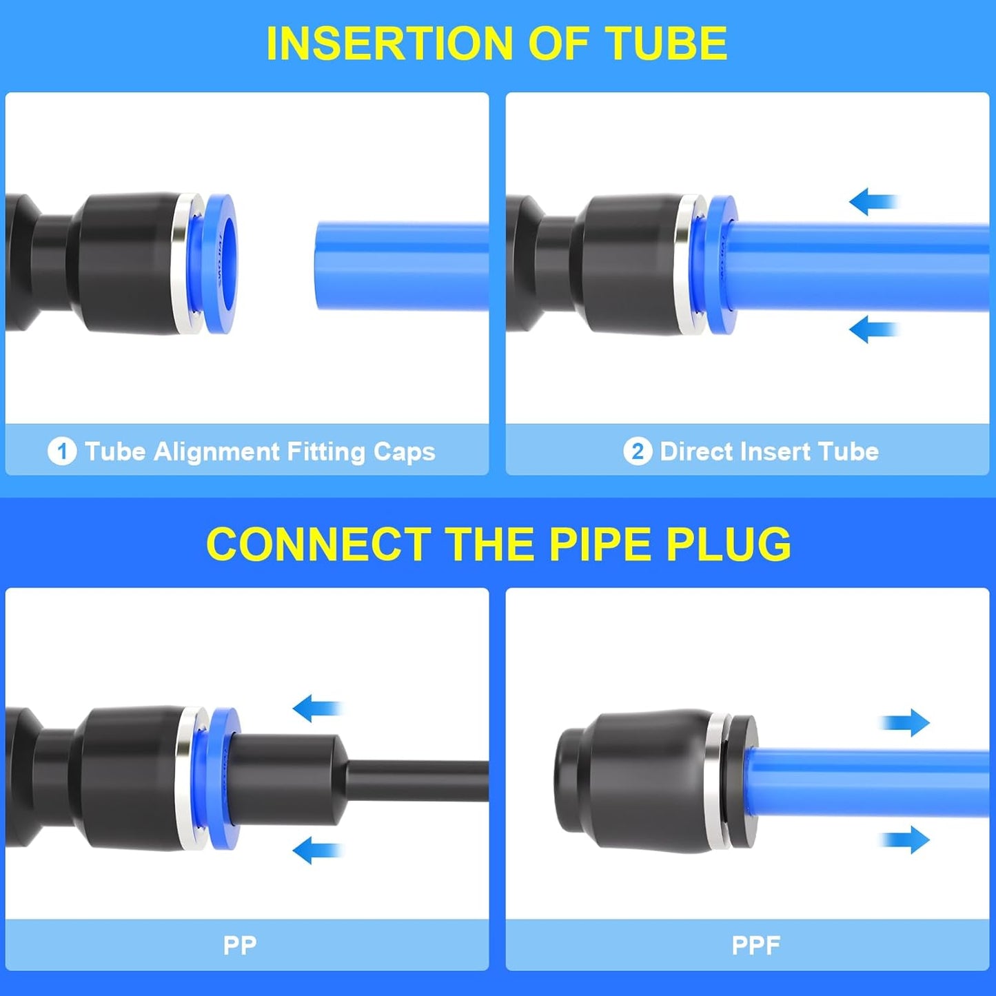 TAILONZ PNEUMATIC 1/2 Inch od Push to Connect Fittings Pneumatic Fittings Kit 5 Spliters+5 Elbows+5 tee+5 Straight+5 PPF+5 PP (30 pcs)