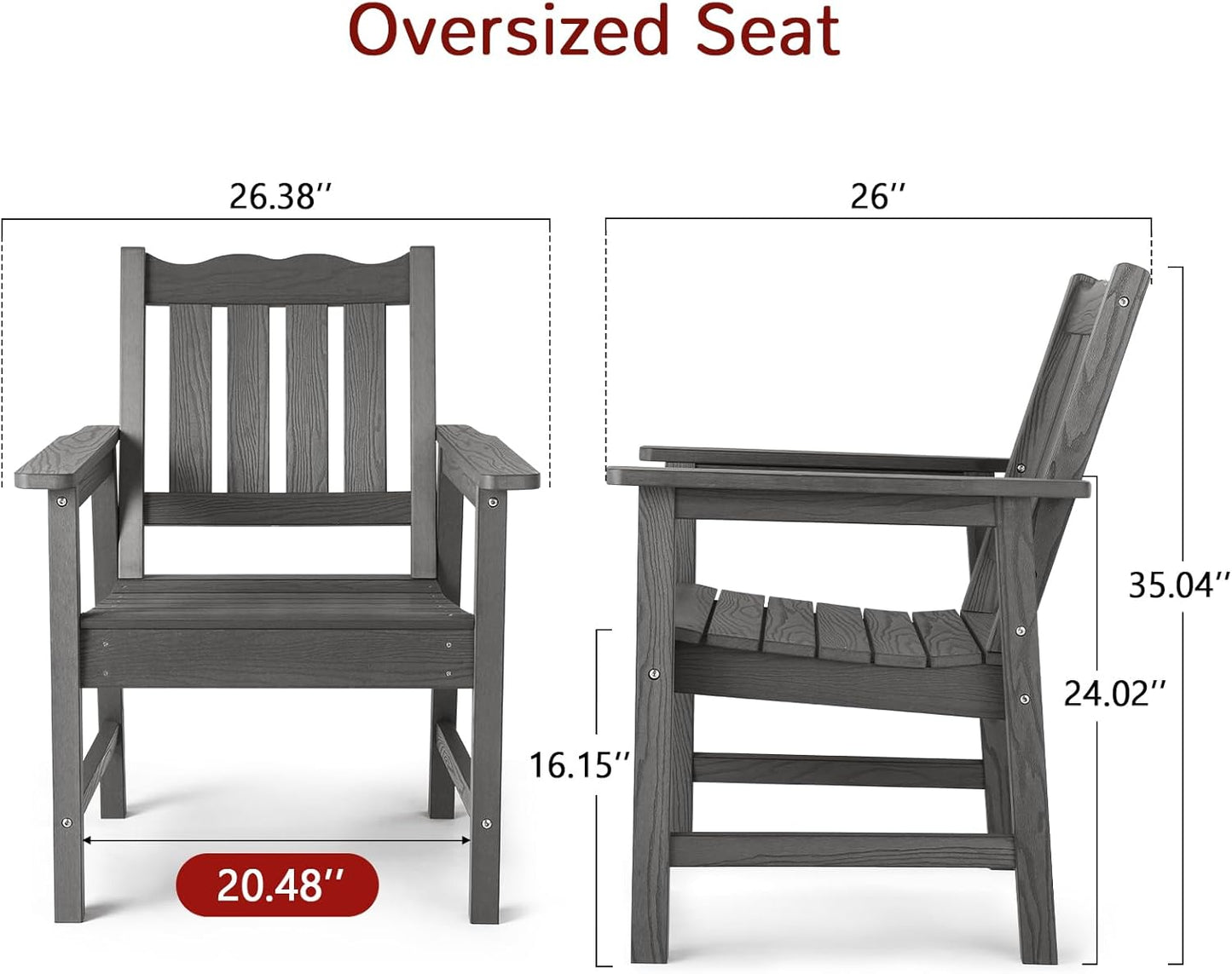 Stoog Outdoor Chairs Set of 2, All-Weather HIPS Patio Dining Chairs with Curved Backrest, 400 lbs Support Garden Chairs, Grey