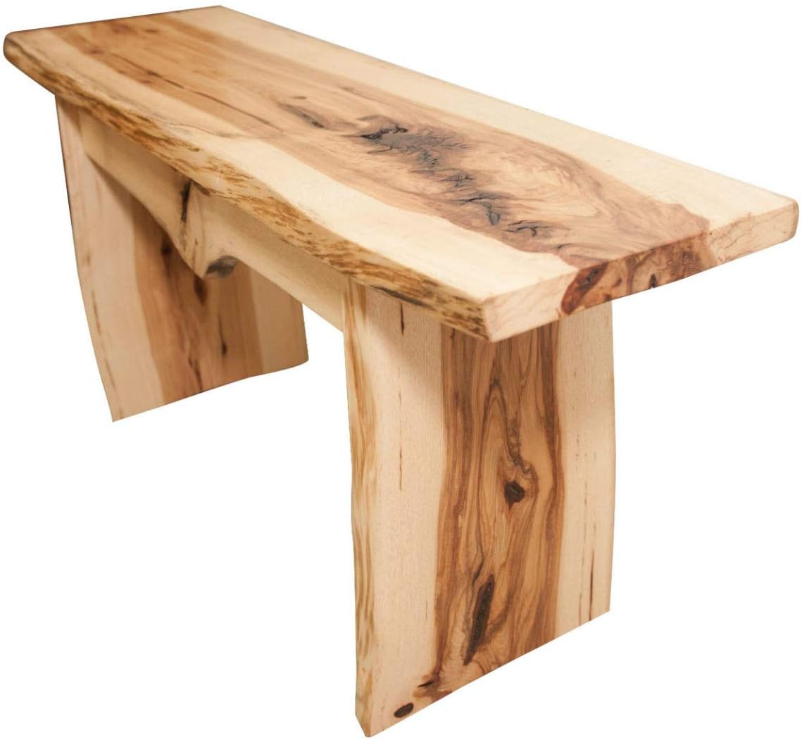 Rustic Red Door Co. Live Edge Wooden Bench - Solid Wood Dining Bench Furniture - Natural Edge Wooden Slab Bench (5' Long, Hickory Wood with Clear Coat)