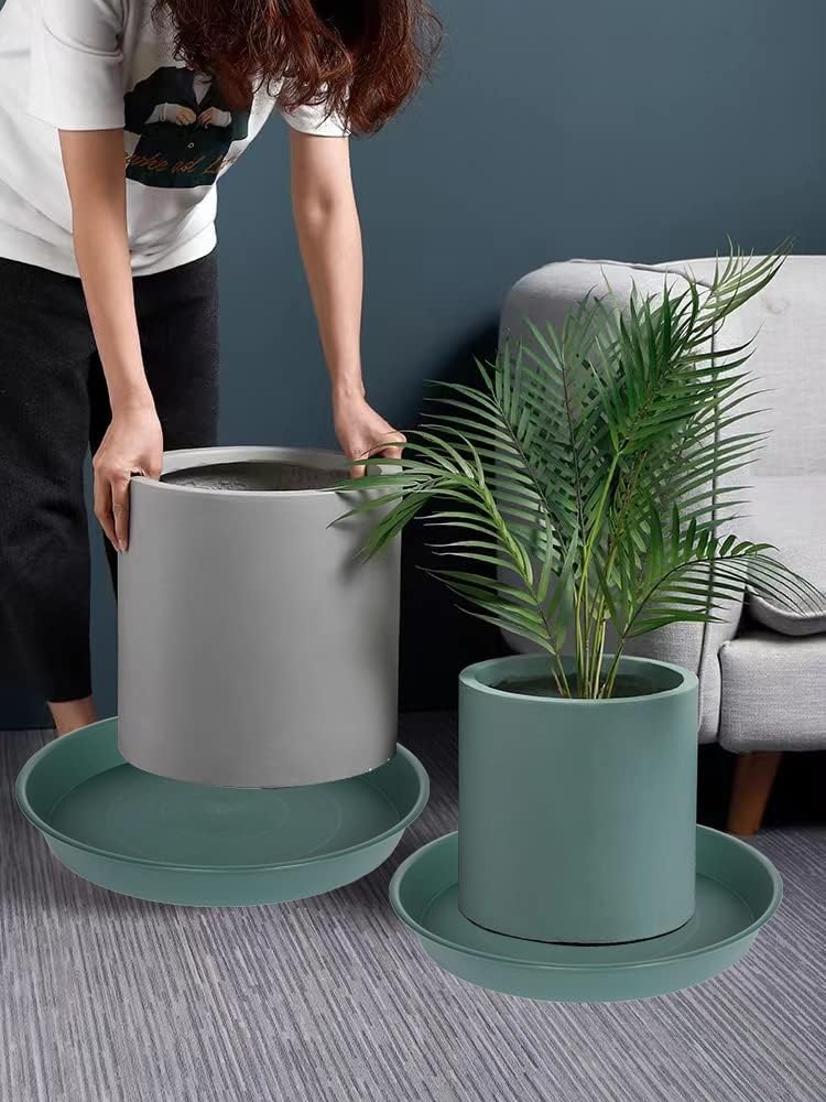 2 Pack of 14 inch Plant Saucer (12.2 Inch Base), 1.7" Depth Tray, Large Deep Garden Plastic Flower Planter Plant Trays for Indoors Outdoor Bath Bath (14", Green)
