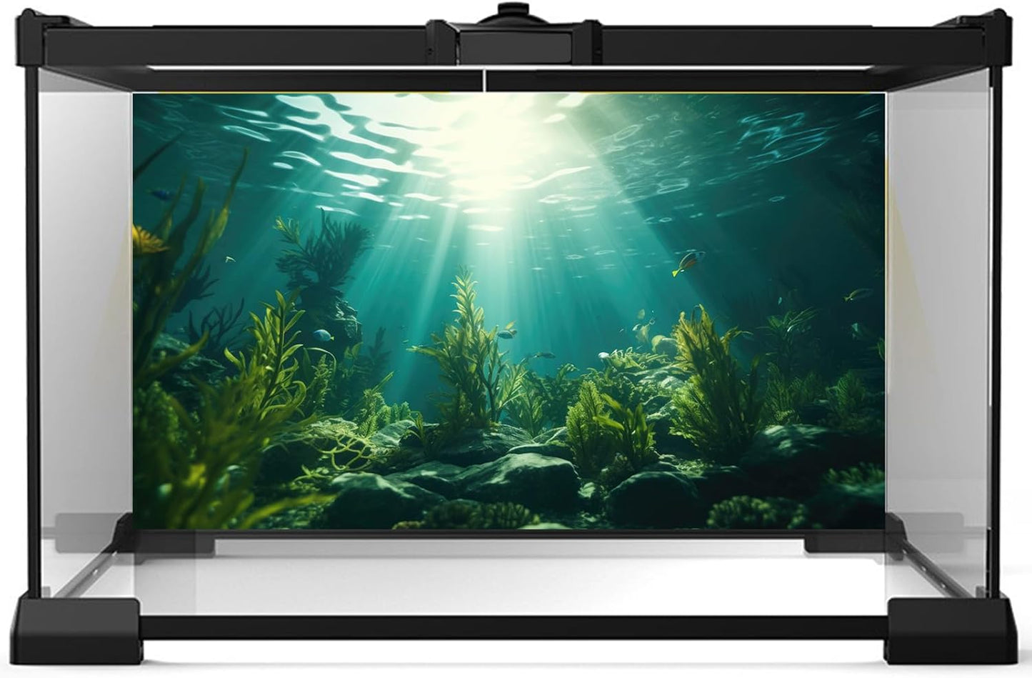 Ocean Aquarium Background Aquatic Plants with Rocks Terrarium Backdrop Sunlight Rays Deep Sea Fish Tank Background Aquarium Wallpaper Poster Decor Vinyl 48x20in