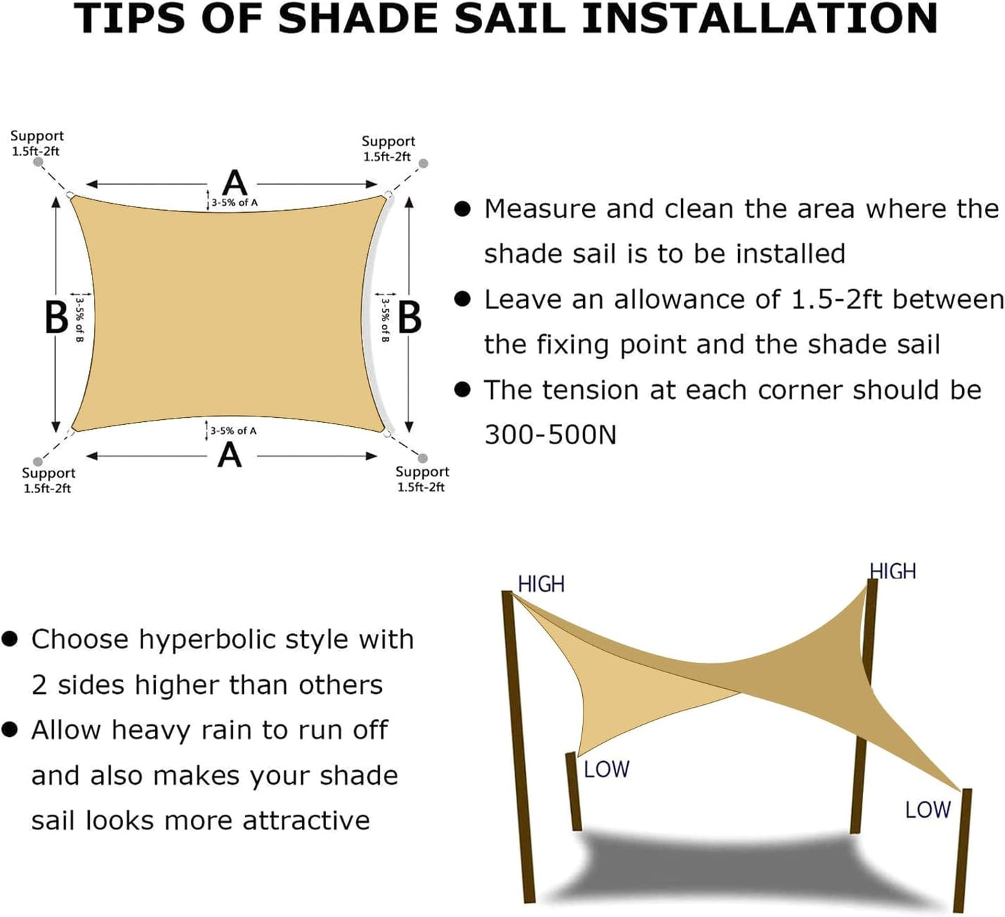 KANAGAWA 14'X16' Sand Custom Size Sun Shade Sail Rectangle UV Block Canopy Cover for Patio Backyard Lawn Garden Outdoor (Customized Available)