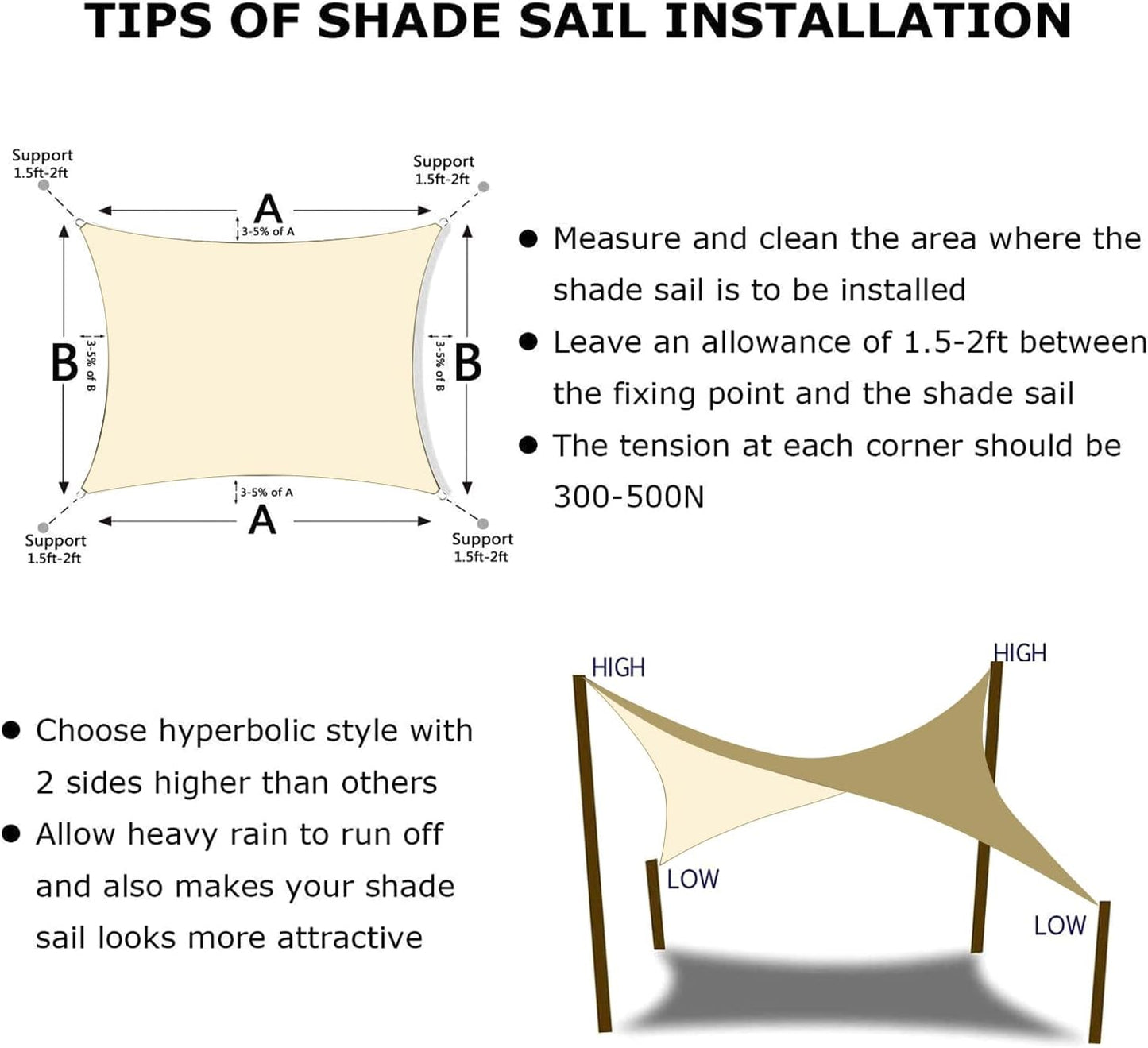 KANAGAWA 22'X24' Cream Custom Size Sun Shade Sail Rectangle UV Block Canopy Cover for Patio Backyard Lawn Garden Outdoor (Customized Available)